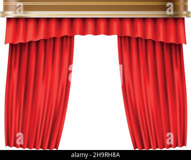 Tende rosse realistiche. Coperchio della tavola. Lussuoso tessuto satinato Illustrazione Vettoriale