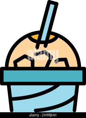 Icona della tazza di ghiaccio latte. Contorno latte Ice Cup vettore icona colore piatto isolato Illustrazione Vettoriale