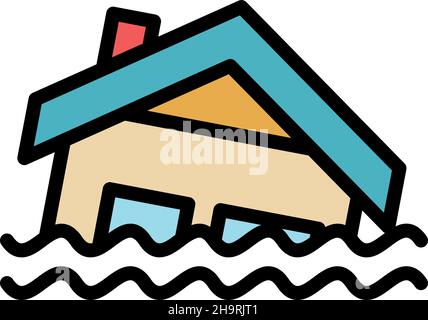 Casa in alluvione icona. Profilo casa in flood vettore icona colore piatto isolato Illustrazione Vettoriale