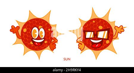 Due personaggi divertenti e sorridenti di Sun Cartoon Illustrazione Vettoriale