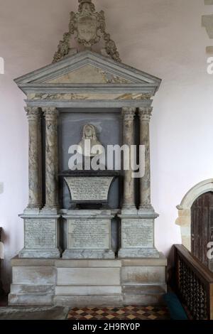 James Harvey monumento commemorativo 1723, Cockfield Church, Suffolk, Inghilterra, Regno Unito da N. Royce di Bury Foto Stock