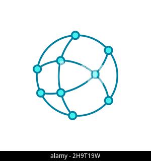 Globo blu con punti e collegamenti. Icona della linea di rete globale. Concetto di comunicazione e networking. Simbolo dei social media. Vettore terrestre digitale Illustrazione Vettoriale