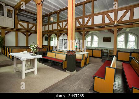 Huguenot chiesa Carlsdorf, Hofgeismar, Weserbergland, Assia, Germania Foto Stock