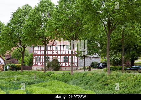 Huguenot chiesa Carlsdorf, Hofgeismar, Weserbergland, Assia, Germania Foto Stock