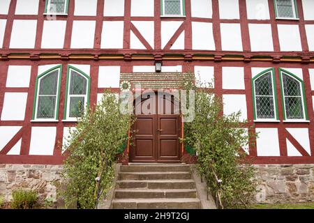 Huguenot chiesa Carlsdorf, Hofgeismar, Weserbergland, Assia, Germania Foto Stock