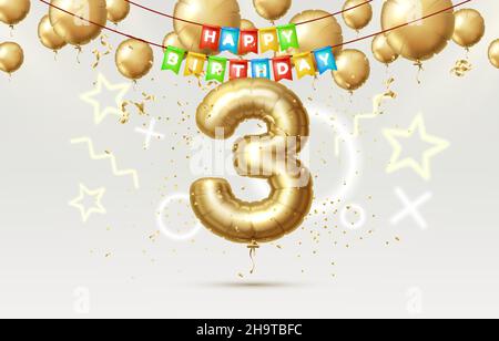 Buon compleanno 3 anni anniversario della persona compleanno, palloncini in forma di numeri dell'anno. Illustrazione vettoriale Illustrazione Vettoriale