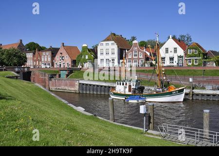 Porto di Greetsiel, Germania, bassa Sassonia, Frisia orientale, Greetsiel Foto Stock