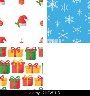 Regali di Natale modello senza cuciture in stile cartone animato. Illustrazione Vettoriale