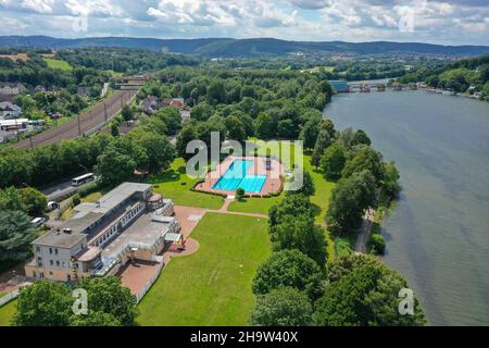 '29.07.2021, Germania, Renania settentrionale-Vestfalia, Hagen - Strandbad Hengstey am Hengsteysee, l'Hengsteysee è un serbatoio completato nel 1929 e gestito Foto Stock