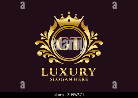 Modello di logo GT Letter Royal Luxury in grafica vettoriale per progetti di branding di lusso e altre illustrazioni vettoriali. Illustrazione Vettoriale