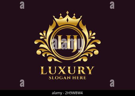 Modello HJ Letter Royal Luxury Logo in Vector art per progetti di branding di lusso e altre illustrazioni vettoriali. Illustrazione Vettoriale