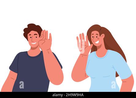 Giovane donna sussurrando qualcosa al suo man.Vector illustrazione piatta. Illustrazione Vettoriale