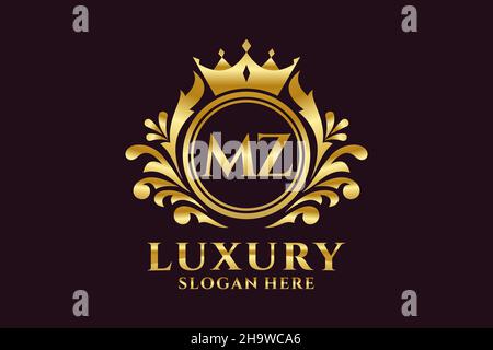 Modello di logo MZ Letter Royal Luxury in grafica vettoriale per progetti di branding di lusso e altre illustrazioni vettoriali. Illustrazione Vettoriale