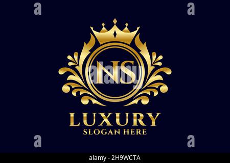 Modello con logo NS Letter Royal Luxury in grafica vettoriale per progetti di branding di lusso e altre illustrazioni vettoriali. Illustrazione Vettoriale