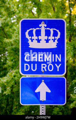 Storico Chemin du Roy segnaletica stradale, indicatore di percorso, provincia di Quebec, Canada Foto Stock