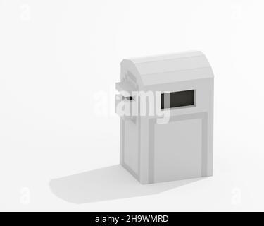 Cestino bin, un'arte digitale di cestino d'argento, contenitore metallico riciclato a Taipei, Taiwan isometric voxel raster 3D rappresentazione su sfondo bianco Foto Stock