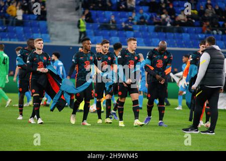 San Pietroburgo, Russia. 08th Dic 2021. I giocatori di Chelsea in azione durante la UEFA Champions League, partita di calcio tra Zenit e Chelsea alla Gazprom Arena.(Punteggio finale; Zenit 3:3 Chelsea) Credit: SOPA Images Limited/Alamy Live News Foto Stock