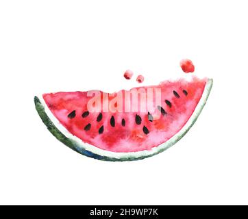 Succosa fetta di cocomero isolato su sfondo bianco. Illustrazione colorata. Foto Stock