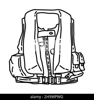 Air Force Pilot Survival Vest parte di militare e Air Force Equipments disegno a mano icona set Vector. Illustrazione Vettoriale