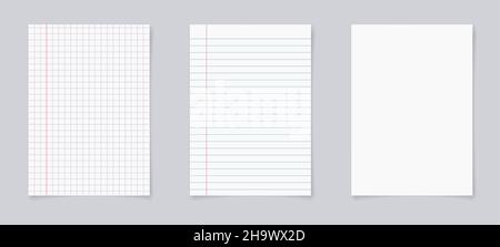 Set di fogli bianchi realistici di carta quadrata e foderata Illustrazione Vettoriale