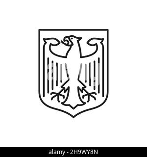 Bandiera tedesca dell'aquila dell'icona del contorno isolato di Deutschland. Simbolo vettoriale della Germania, aquila araldica imperiale Reichsadler, usata dall'Imperatore Sacro Romano Illustrazione Vettoriale
