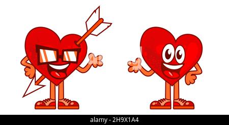 Personaggio mascotte Cartoon a cuore piatto Illustrazione vettoriale Illustrazione Vettoriale