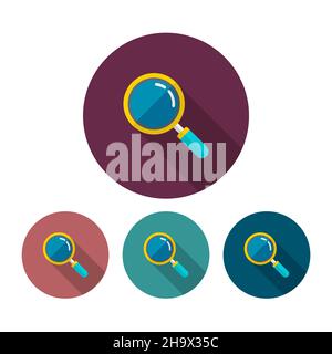 Simbolo icona vettoriale lente di ingrandimento, design piatto, ombra lunga, eps10 Illustrazione Vettoriale