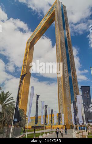 DUBAI, Emirati Arabi Uniti - 18 GENNAIO 2018: Vista della cornice di Dubai a Dubai, Emirati Arabi Uniti Foto Stock