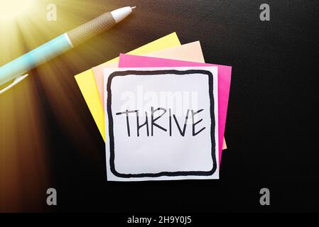 Scrittura visualizzazione testo prospera. Parola scritta su pensare positivamente continuare a prosperare e fiorire il tempo di Blossom pensare nuove idee luminose rinnovare Foto Stock