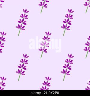 Fiori di lavanda senza cuciture pattern. Sfondo viola color lavanda floreale. Illustrazione vettoriale. Illustrazione Vettoriale