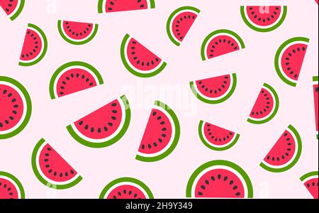 Watermelon fettine di frutta estate senza cuciture pattern. Illustrazione vettoriale. Illustrazione Vettoriale