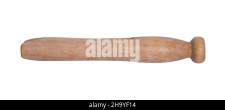 Vintage Wood Clothes spilla out su bianco. Foto Stock