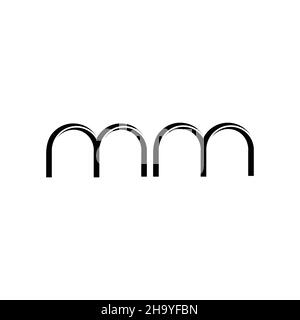 MM monogramma con logo e taglio arrotondato modello di design moderno isolato su sfondo bianco Illustrazione Vettoriale