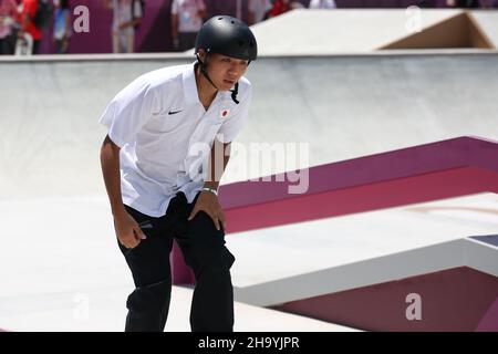25th LUGLIO 2021 - TOKYO, GIAPPONE: AOKI Yukito del Giappone in azione durante lo Skateboarding Men's Street Prelims ai Giochi Olimpici di Tokyo 2020 (Foto da Foto Stock