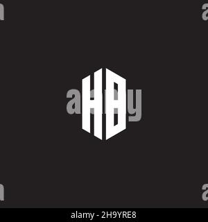 Monogramma HB con logo e dima di forma esagonale isolata su sfondo nero Illustrazione Vettoriale