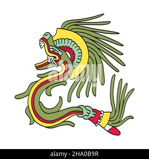 Quetzalcoatl, serpente piume, dio azteco, come raffigurato nel Codex Telleriano-Remensis. Era legato agli dei del vento e del pianeta Venere. Foto Stock