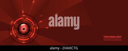 Striscione rosso con scheda a circuito stampato. Astratto digitale hi tech concetto rosso sfondo Illustrazione Vettoriale