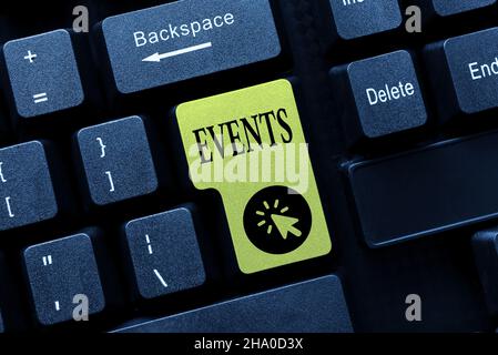 Eventi didascalie concettuali. Business showcase funzione di generare denaro per non profit un affollato occassion digitando Online Class Review Notes, Abstract Foto Stock