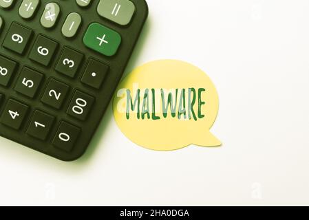 Scrittura visualizzazione testo malware. Concetto di business malware software o file che è dannoso per un utente di computer calcolo spese idee di bilancio Foto Stock