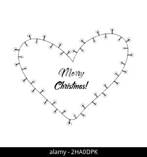 Natale luci cuore cornice con testo Merry Natale Illustrazione Vettoriale