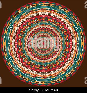 Tessuto africano stampa mandala, ornamento etnico tribale adinkra simboli modello. Elementi geometrici fatti a mano disegnano ornamento, tessuto Afro colorato Illustrazione Vettoriale