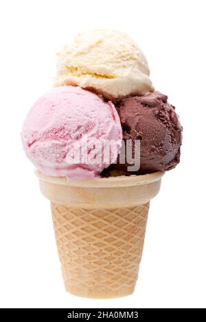 cono gelato, palline di ghiaccio, reale, tre, cibo, bianco, coni gelato, sfondo, rosso, palla, vero, 3, gelato, colorato, giallo, cremoso, multiplo, p. Foto Stock