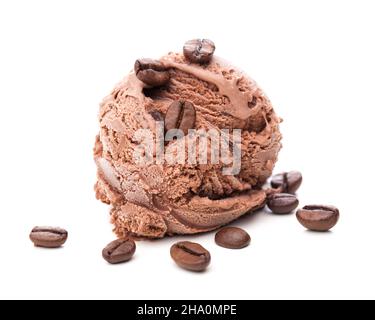 Caffè gelato, ghiaccio, marrone, caffè, cibo, chicchi di caffè interi, sfondo, dessert palla, bianco, fagioli, Kaffeeis, sdraiato, gelato, caffè, fresco, ghiaccio c Foto Stock