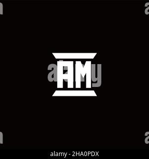 MONOGRAMMA lettera iniziale logo AM con modello a forma di colonna isolato su sfondo nero Illustrazione Vettoriale
