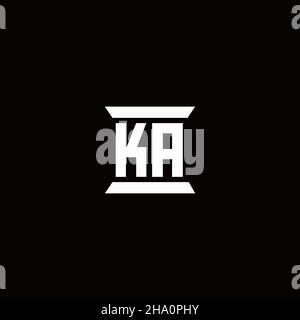 Logo KA monogramma lettera iniziale con modello a forma di colonna isolato su sfondo nero Illustrazione Vettoriale