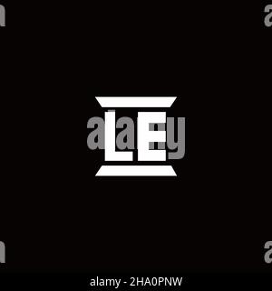 Logo LE monogramma lettera iniziale con modello a forma di colonna isolato su sfondo nero Illustrazione Vettoriale