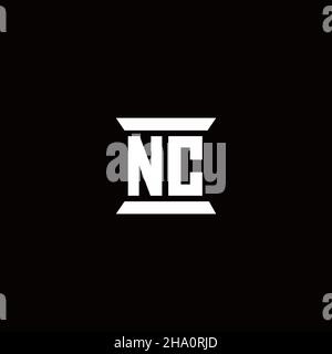 Monogramma lettera iniziale con logo NC con sagoma a forma di colonna isolata su sfondo nero Illustrazione Vettoriale