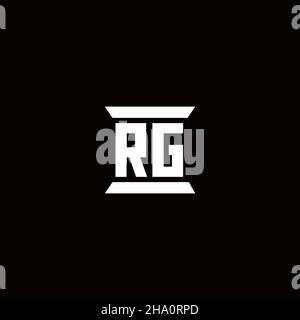 Logo RG monogramma lettera iniziale con modello a forma di colonna isolato su sfondo nero Illustrazione Vettoriale