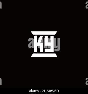 Monogramma KY Logo Initial Letter con modello di disegno a forma di cerchio astrac isolato su sfondo bianco Illustrazione Vettoriale