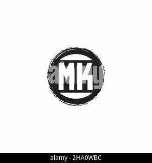 MK Logo Initial Letter Monogramma con modello di disegno a forma di cerchio astrac isolato su sfondo bianco Illustrazione Vettoriale